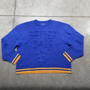 Better Days Sweater Mens XL Blue Crewneck Knit Pullover Yellow Stripe Ribbed